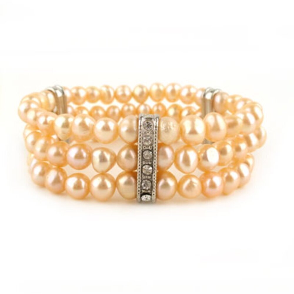 3 Row Pink Fresh Water Pearl Stretch Bracelet - Picture 2 of 4